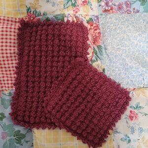 Handmade Chunky Burgundy Crochet Potholders - Set of 2